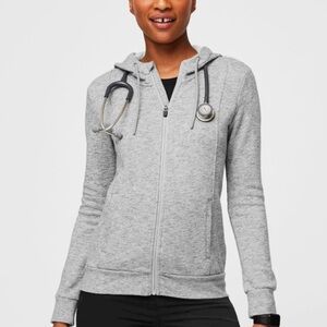 Figs Essential lightly fleece lined  Heather  Gray zip-up Hoodie
